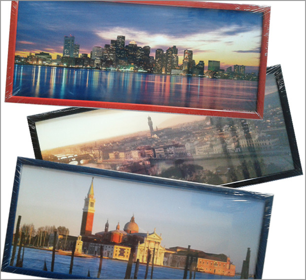 Serie di 10 cornici cm 20x49 con immagini di città