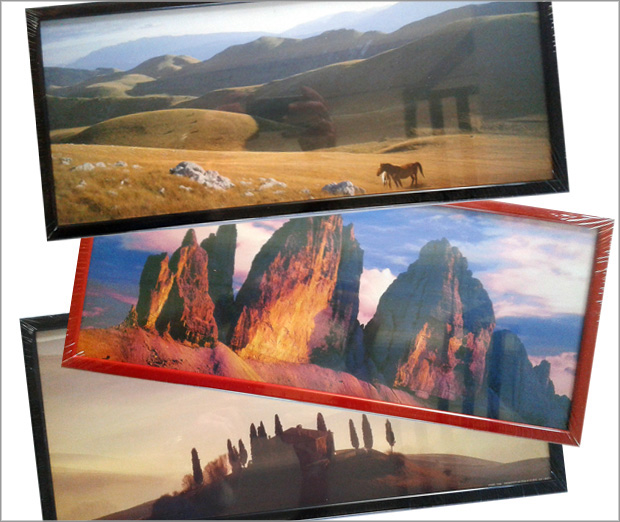 Serie di 10 cornici cm 20x49 con immagini di paesaggi