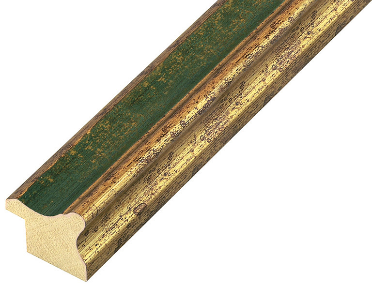 Asta in pino giuntato larg. mm 25 - finitura oro con gola verde - 256VERDE