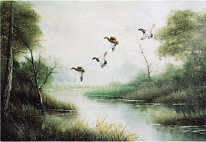 Dipinto: Anatre in volo - cm 20x25