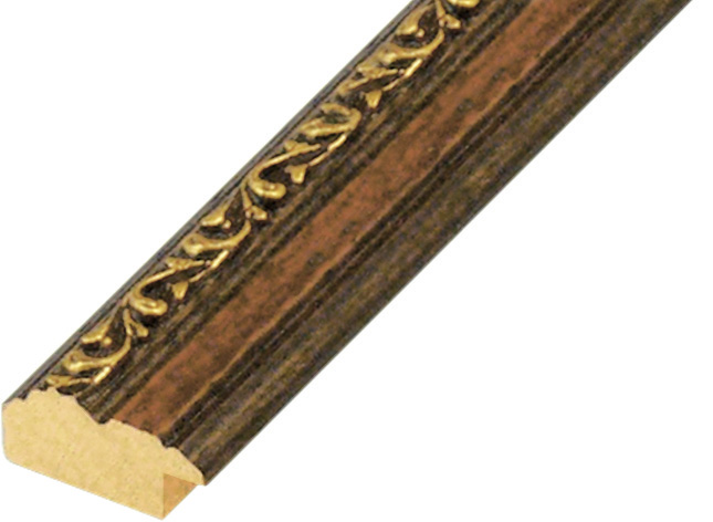 Moulding ayous 29mm - walnut with gold relief decorations
