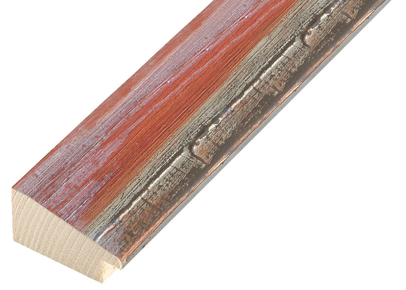 Asta in abete giuntato larg. mm 37 - finitura screziata rossa filo arg - 472ROSSO