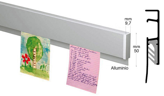 Binario Info Rail per esporre fogli di carta, colore alluminio - 100cm