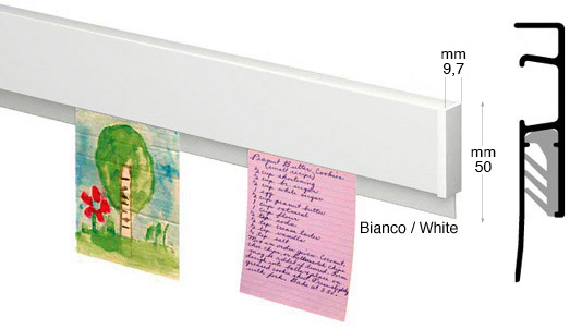 Binario Info Rail per esporre fogli di carta, colore bianco - cm 300