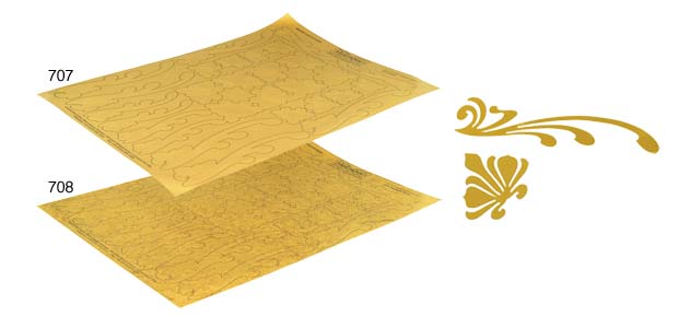 Foglio con decorazioni trasferibili oro anticato