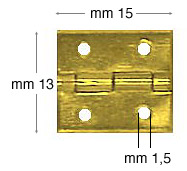 Cerniere ferro ottonato mm 13x15 diam.fori mm 1.5 - confez.1000