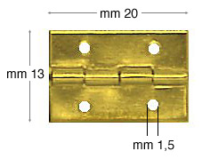 Cerniere ferro ottonato mm 13x20 diam.fori mm 1.5 - confez.200