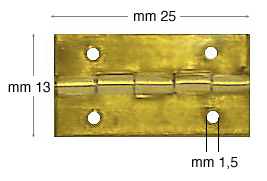 Cerniere ferro ottonato mm 13x25 diam.fori mm 1.5 - confez.200