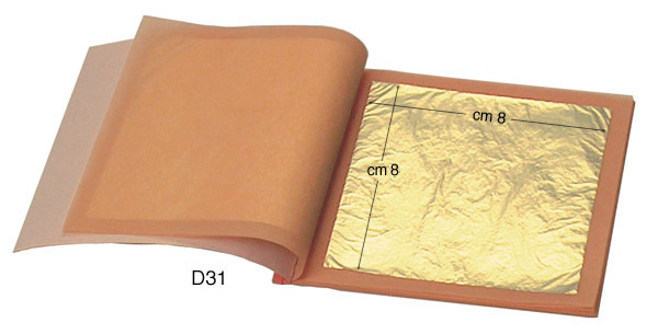Foglia oro fino 22 carati cm 8x8 - libretto di 25 fogli