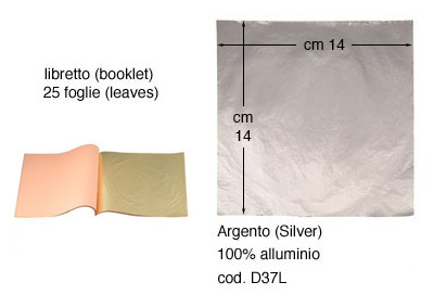 Foglia imitazione cm 14x14 - 20 libretti da 25 fogli - Argento - D37V