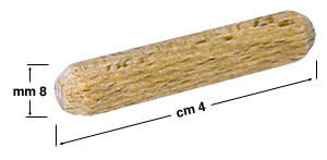 Tasselli in legno lunghi cm 4 - diametro mm 8 - confez. 60 pezzi