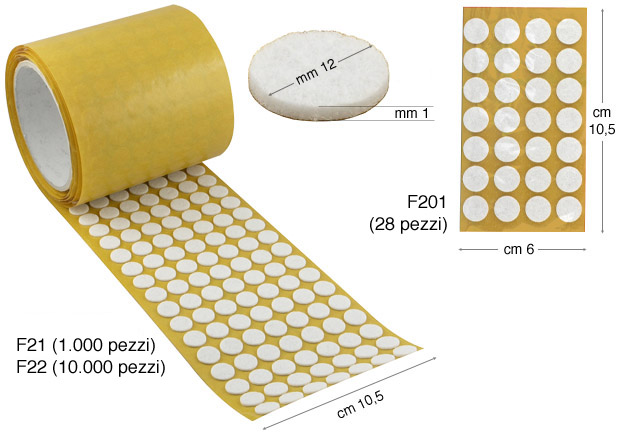 Feltrini tondi diametro mm12 spess.mm1 - Bobina 1.000 pezzi