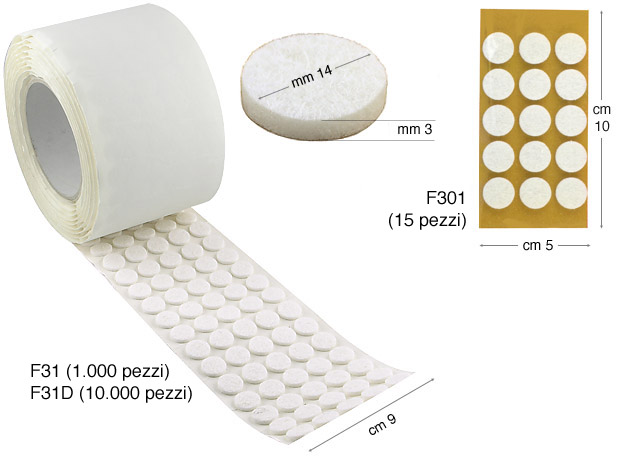 Feltrini tondi diametro mm14 spess.mm3 - 100 buste da 15 pz