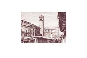 Schiavo: Acquaforte: Piazza Erbe cm 35x50 (seppia)