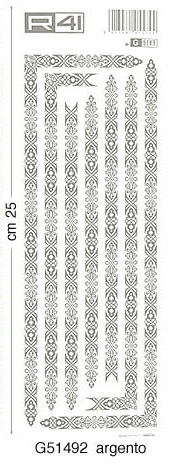 Decorazioni trasferibili - Foglio cm 9x25 - Fregi floreali argento