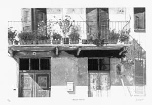 Schiavo: Acquaforte: Balcone fiorito - cm 70x50