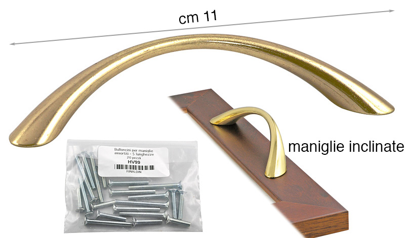 Coppia di maniglie inclinate ottonate con set di bulloni - cm 11