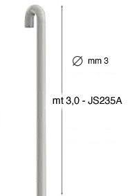 Asse verticale in acciaio, color alluminio, diam.3mm - max 20kg - mt 3