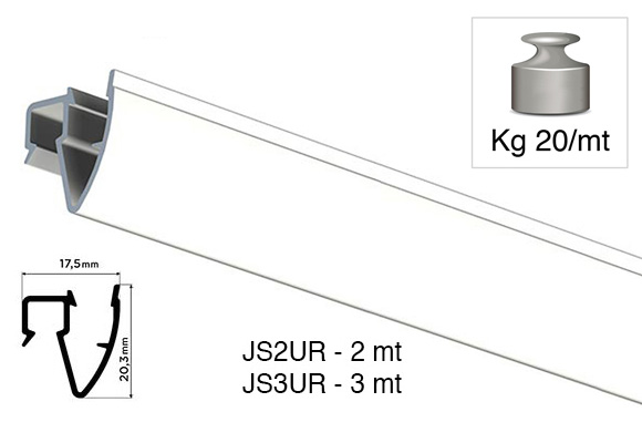 Binario alluminio bianco Up Rail da metri 3