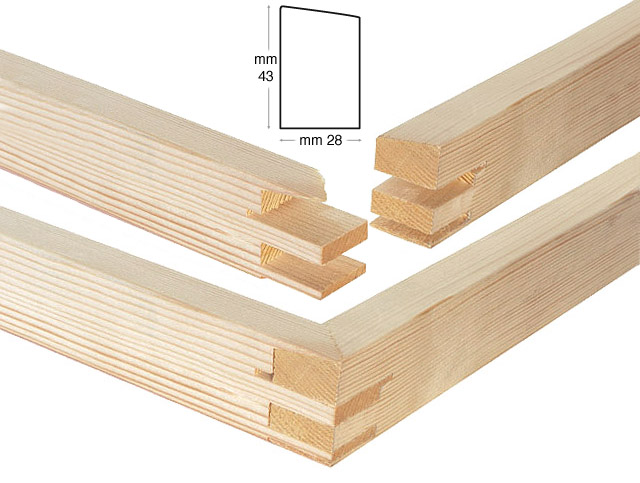 Listelli abete per telai di mm 28x43 - Lunghezza cm 70
