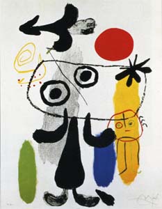 Poster: Mirò: Figur gegen rote Sonne - cm 60x80