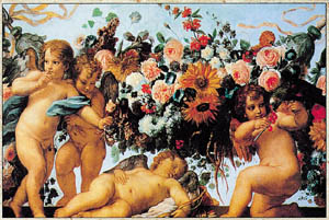 Poster su telaio: Maratta: Putti ghirlande cm 140x100