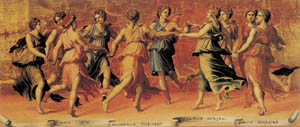 Poster su telaio: Romano: Apollo e le muse - cm 140x60