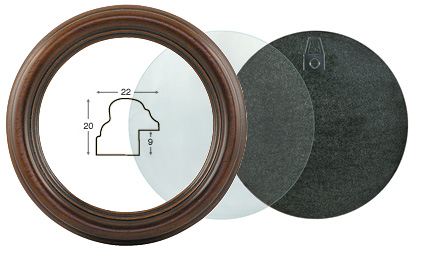 Cornice tonda noce con vetro e schienale, diametro cm 12