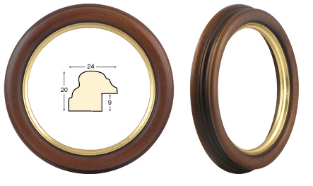 Cornice tonda noce filo oro, diametro cm 16