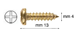 Viti ferro ottonato testa cilindrica mm 4x13  -  Conf. 200 viti