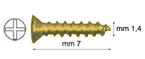 Viti ferro ottonato testa svasata mm 1,4x7 - Conf. 1000 viti