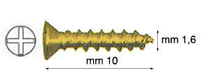 Viti ferro ottonato testa svasata mm 1,6x10 - Conf.1000 viti