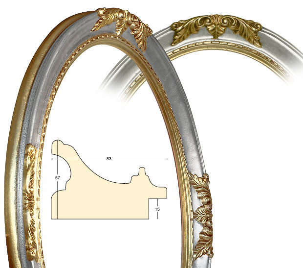 Cornice ovale decorata argento con decorazioni oro cm 60x80