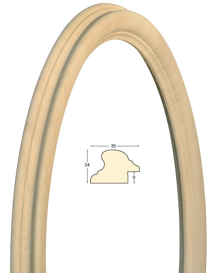 Cornice ovale in legno grezzo cm 30x40