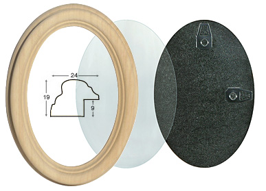 Cornice ovale in legno grezzo con vetro e schienale 10x15
