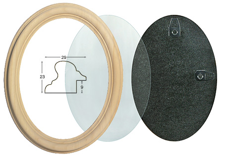 Cornice ovale in legno grezzo con vetro e schienale 15x20