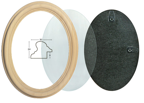 Cornice ovale in legno grezzo con vetro e schienale 18x24