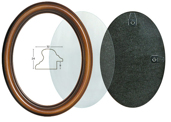 Cornice ovale noce con vetro e schienale cm 24x30