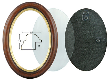 Cornice ovale noce filo oro con vetro e schienale cm 7x9