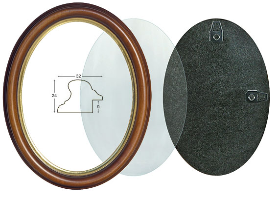 Cornice ovale noce filo oro con vetro e schienale cm 20x25