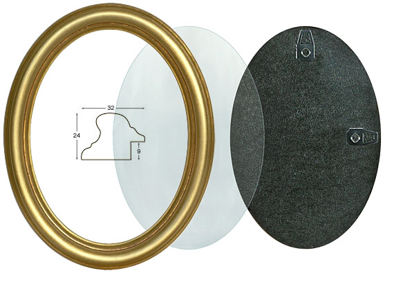 Cornice ovale oro con vetro e schienale cm 20x25