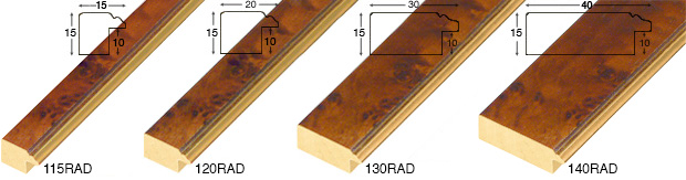 Asta in radica larg. mm 15 - finitura opaca noce con filo oro