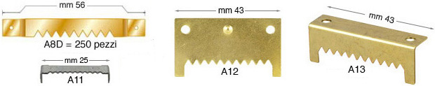 Attaccaglie dentate ottonate a ponticello - Confez.250