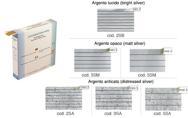 Nastri decorativi - Arg. lucido - mt 12 - 8 strisce da 2 mm