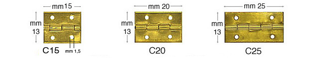 Cerniere ferro ottonato mm 13x15 diam.fori mm 1.5 - confez.1000