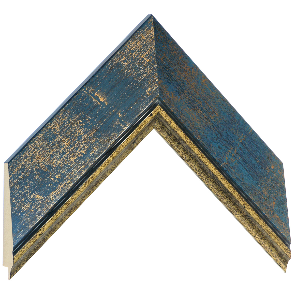 Asta in pino giuntato larg. mm 57 - finitura blu con filo oro - Campione