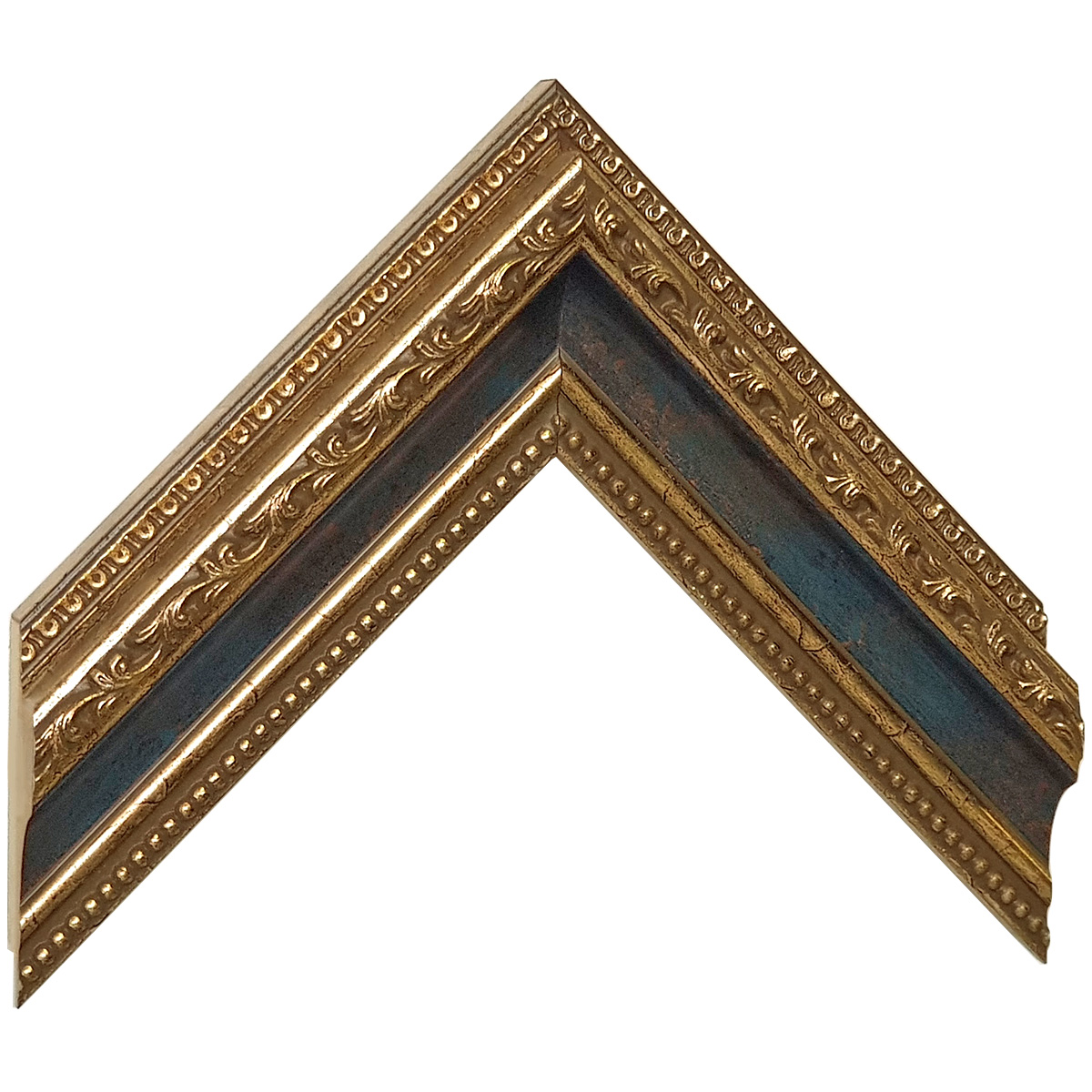 Asta pino giuntato alt. mm35 larg.53 - oro, gola blu, decorazioni - Campione