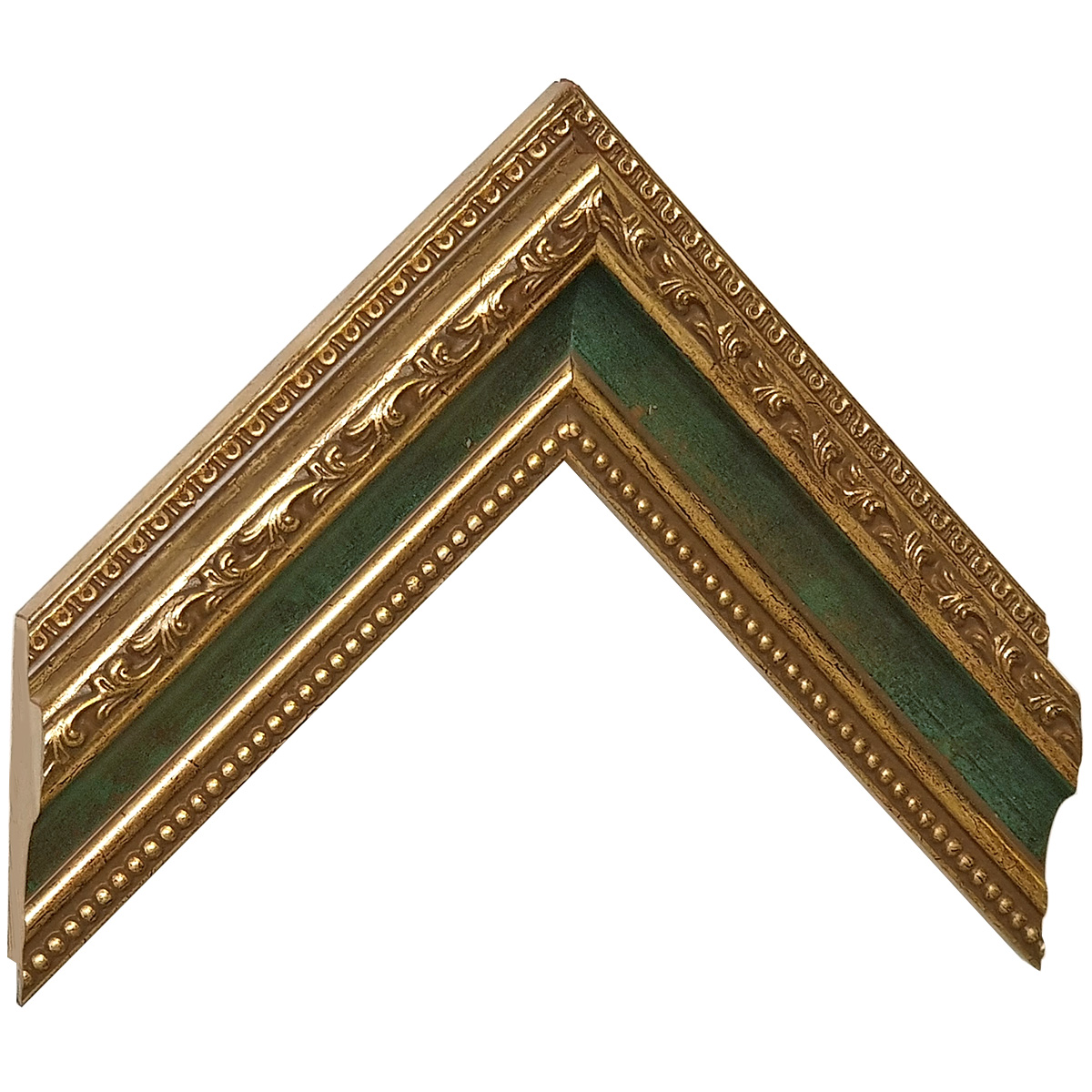 Asta pino giuntato alt. mm35 larg.53 - oro, gola verde, decorazioni - Campione