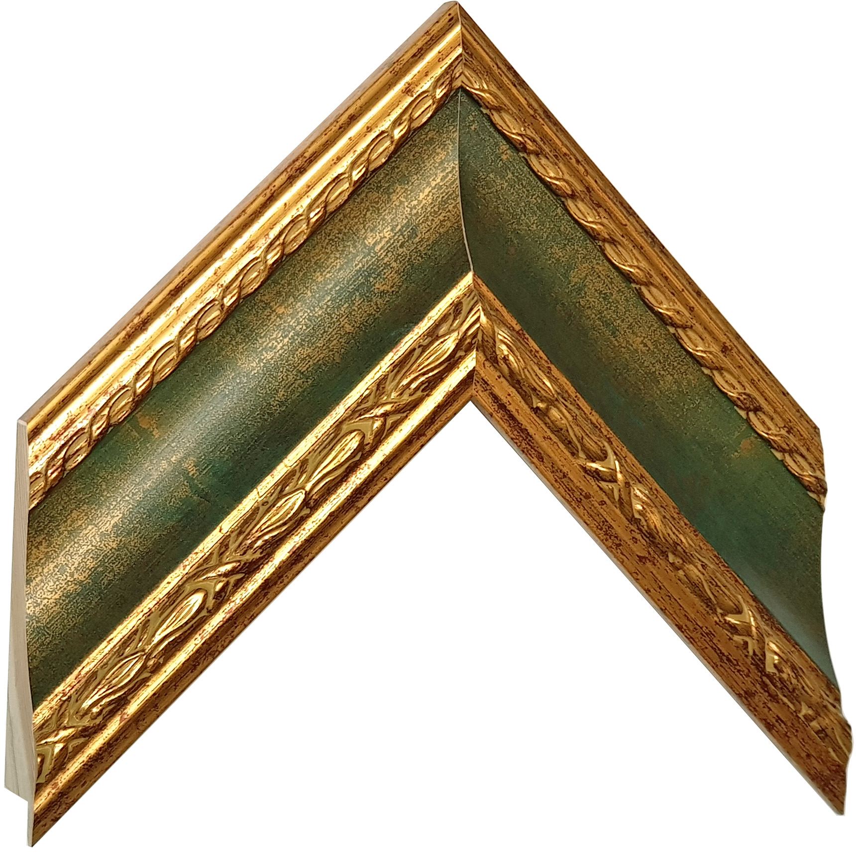 Asta in pino - Larghezza 70mm Altezza 35 - Oro con gola verde e fregi - Campione
