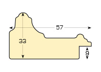 Asta in pino giuntato, larg. mm57 alt.33mm - oro - Sezione